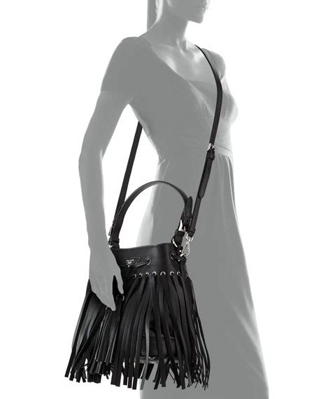 Prada Small Fringe Bucket Bag, Black (Nero) 